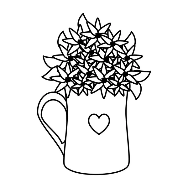 Kahve fincanı ile kalp ve gül çiçek — Stok Vektör