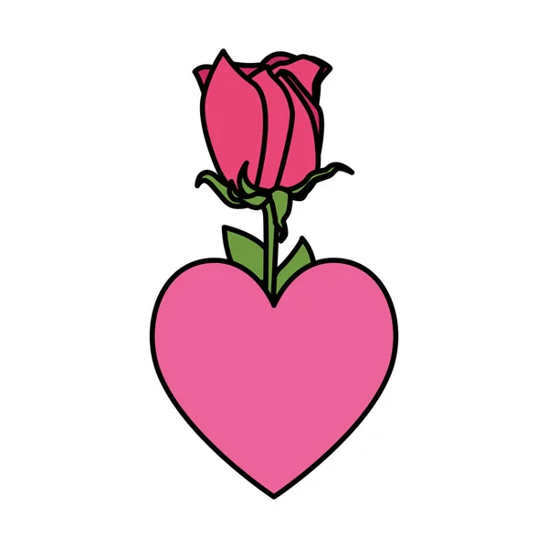 Belle fleur rose avec amour coeur — Image vectorielle