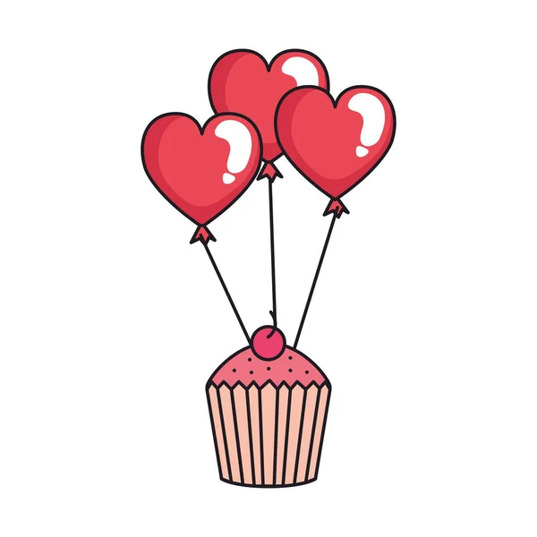 Herzförmige Party-Luftballons mit Cupcake — Stockvektor