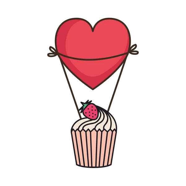 Ballons de fête en forme de coeur avec cupcake — Image vectorielle