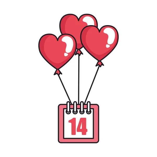 Naptár 14 Valentin-nap és a hélium ballonok — Stock Vector