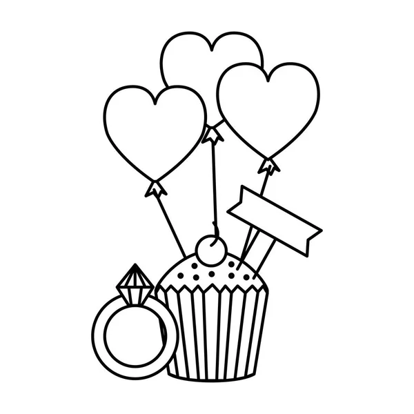 Μπαλόνια πάρτι με cupcake σε σχήμα καρδιάς — Διανυσματικό Αρχείο