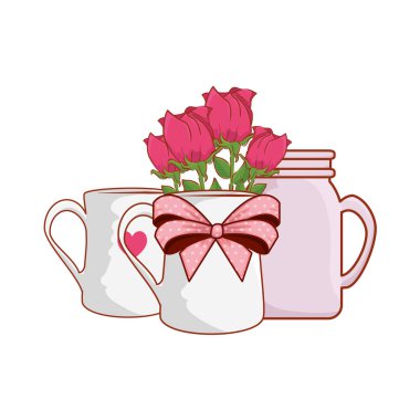 kahve fincanı kalp ve gül ile
