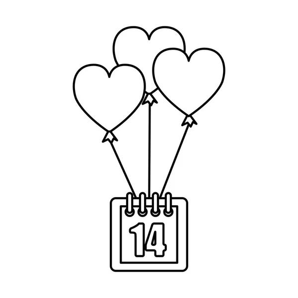 Kalender mit 14 Valentinstagen und Luftballons Helium — Stockvektor