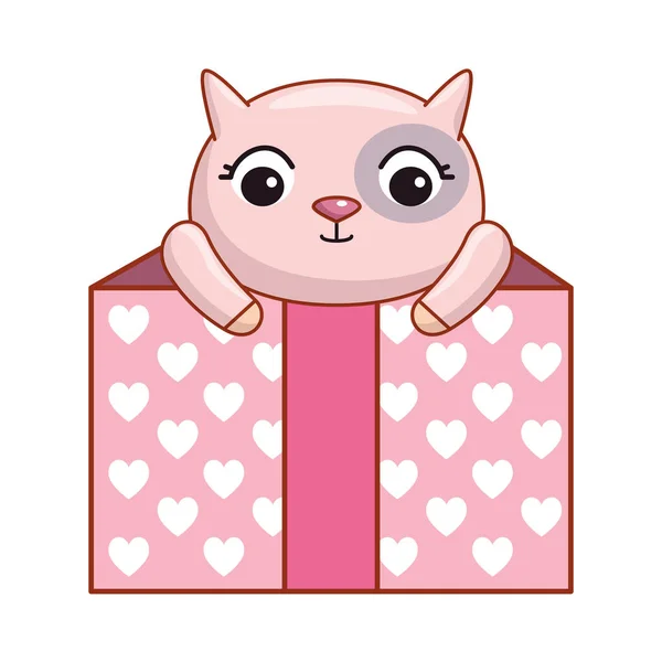 Regalo caja regalo con lindo gato — Vector de stock