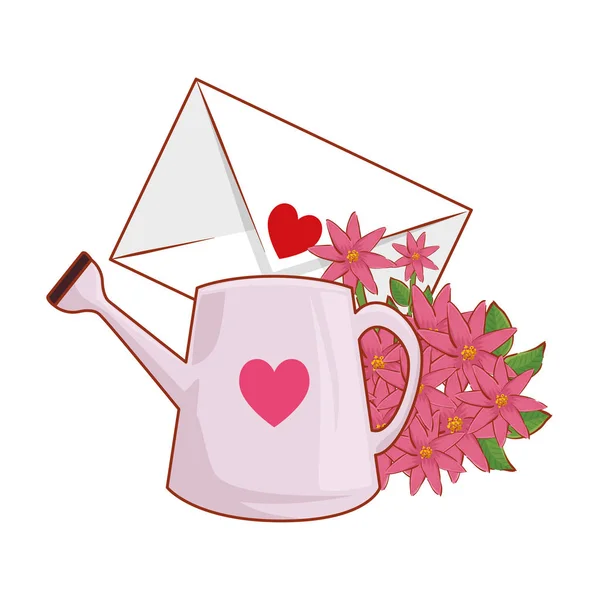 Envelop met hart en bloemen — Stockvector