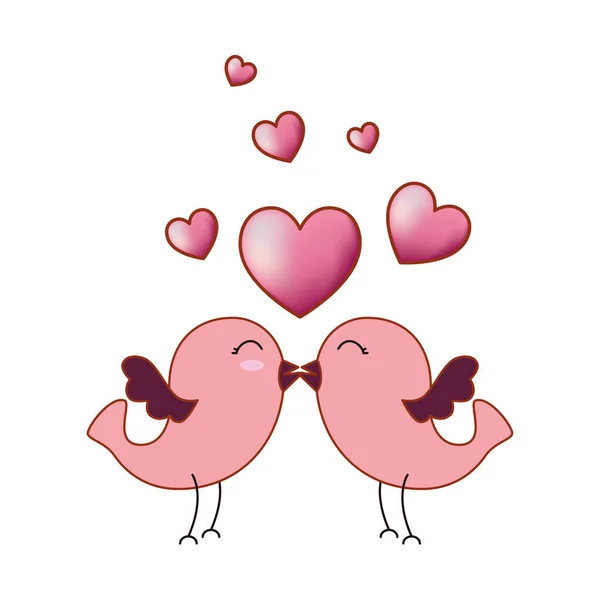 Love card with cute birds couple and hearts — Stock Vector