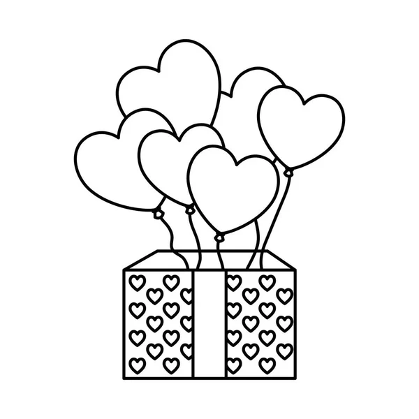 Confezione regalo presente con palloncini elio — Vettoriale Stock