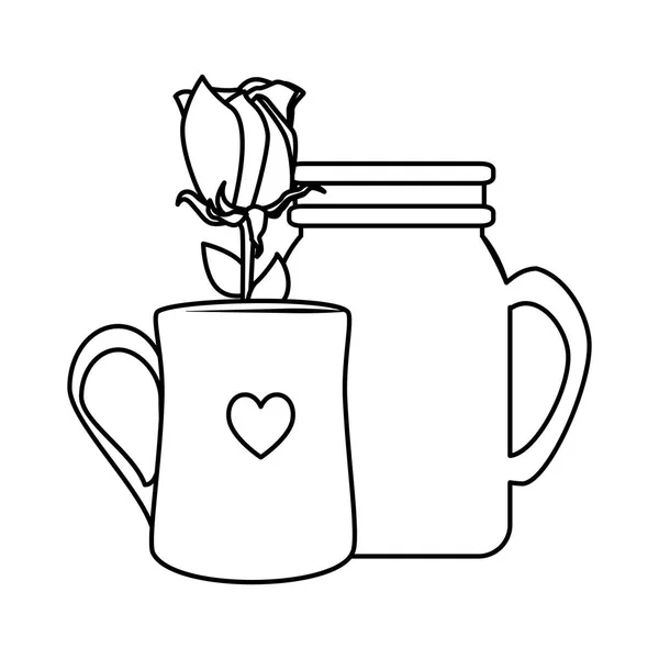 Φλιτζάνι καφέ με καρδιά και τριαντάφυλλο — Διανυσματικό Αρχείο