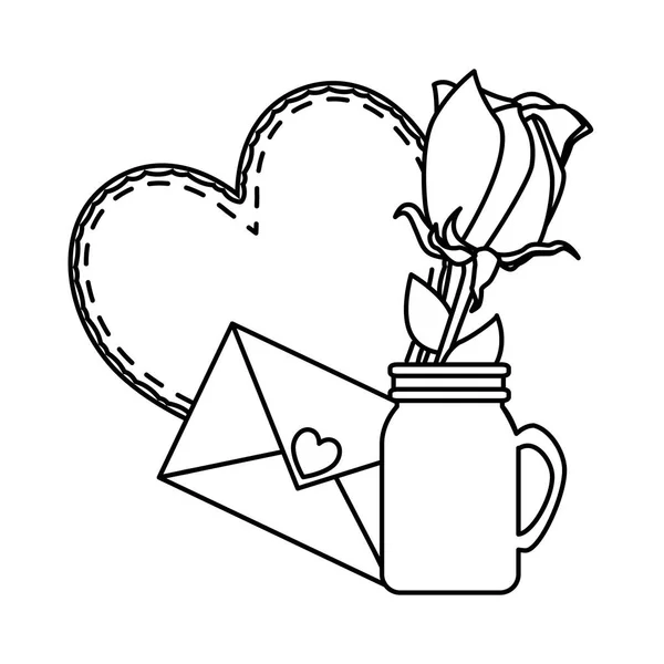 Φάκελος με καρδιά και τριαντάφυλλο — Διανυσματικό Αρχείο