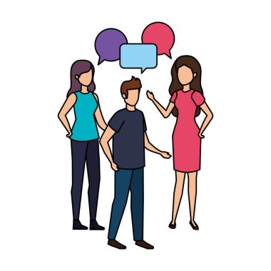 bir grup insan konuşma balonu karakterlerle