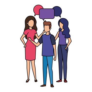 bir grup insan konuşma balonu karakterlerle