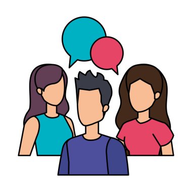 bir grup insan konuşma balonu karakterlerle