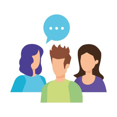 bir grup insan konuşma balonu karakterlerle