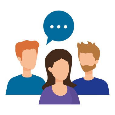 bir grup insan konuşma balonu karakterlerle