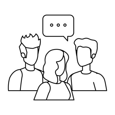 bir grup insan konuşma balonu karakterlerle