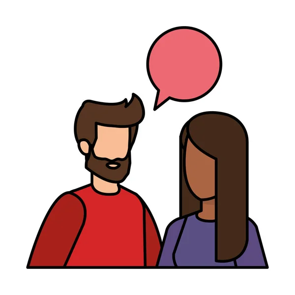 Jovem casal com personagens de bolha de fala —  Vetores de Stock