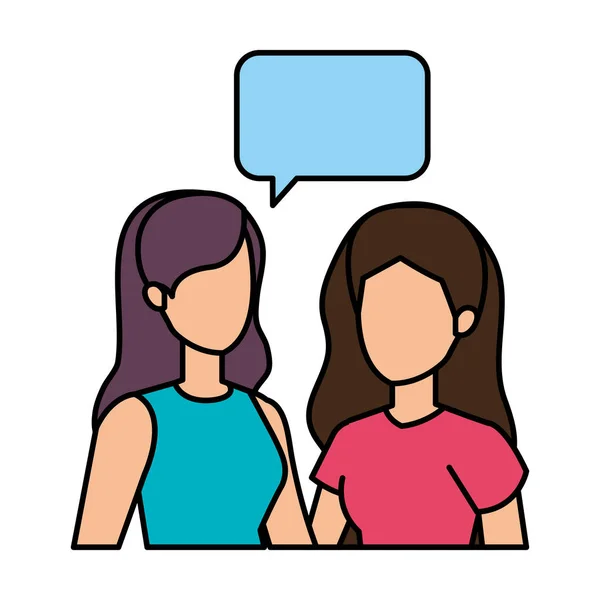 Pareja de chicas con burbuja del habla — Vector de stock