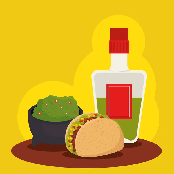 Comida mexicana com tequila para a celebração tradicional — Vetor de Stock