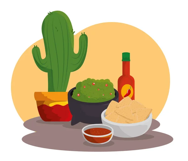 Cactus plant met Mexicaans eten tot viering — Stockvector