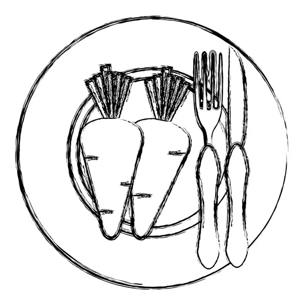 แครอทในจานพร้อมส้อมและมีด — ภาพเวกเตอร์สต็อก