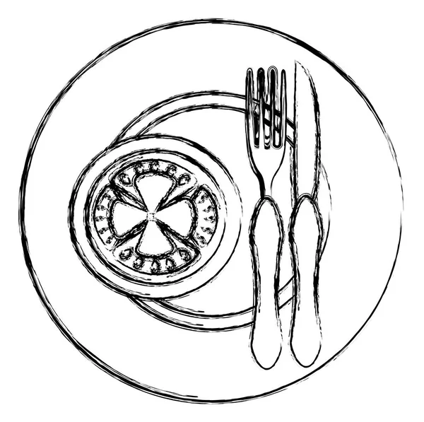 番茄在盘子里用叉子和刀 — 图库矢量图片