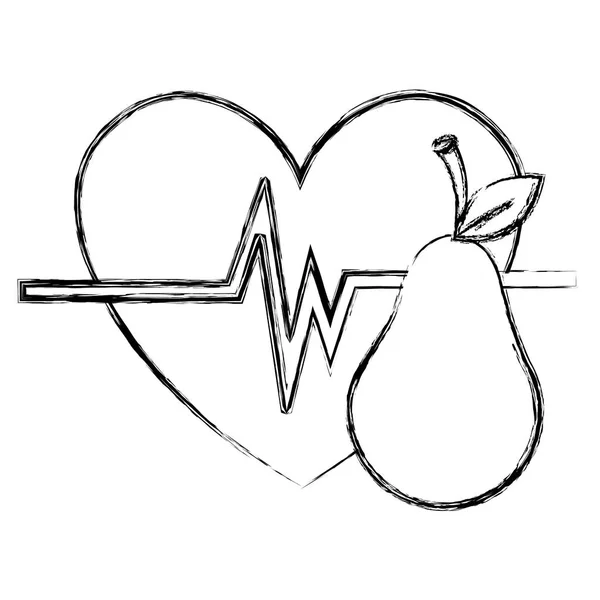 Heart cardio with pear — Stock Vector
