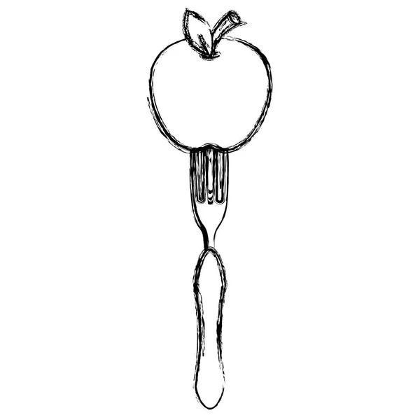 Свежее яблоко в вилке — стоковый вектор
