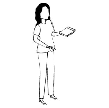 Defteri olan genç bir kadın.