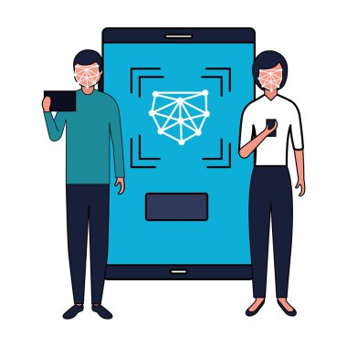 Erkek ve kadın mobil yüz tarama ile