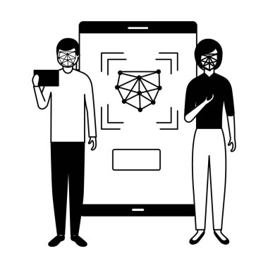 Erkek ve kadın mobil yüz tarama ile