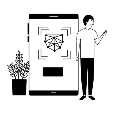 Mobil biyometrik yüz tarama kullanan adam