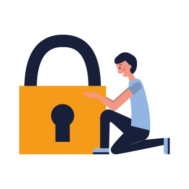 adam asma kilit güvenlik beyaz arka plan ile