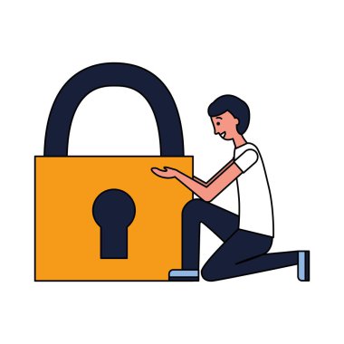 adam asma kilit güvenlik beyaz arka plan ile