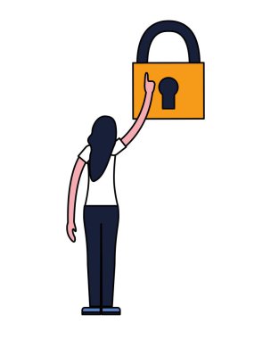 asma kilit güvenlik beyaz arka plan tutan kadın