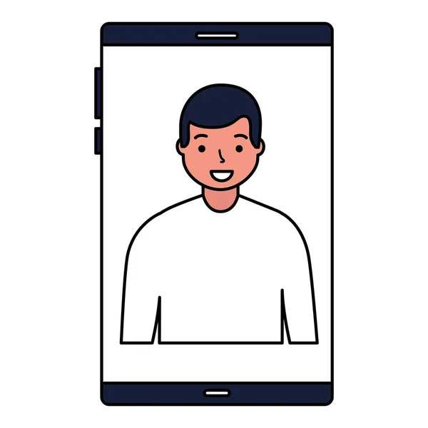 Hombre en el dispositivo de teléfono inteligente pantalla — Vector de stock