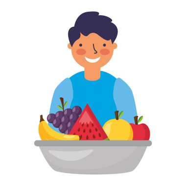 sağlıklı gıda meyve ile genç adam