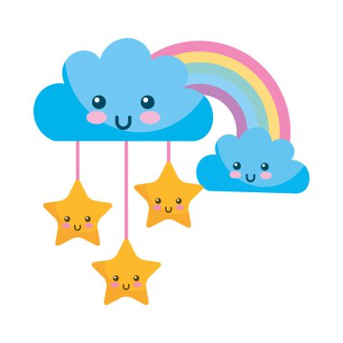 yıldız ve gökkuşağı karikatür Kawaii bulutlar