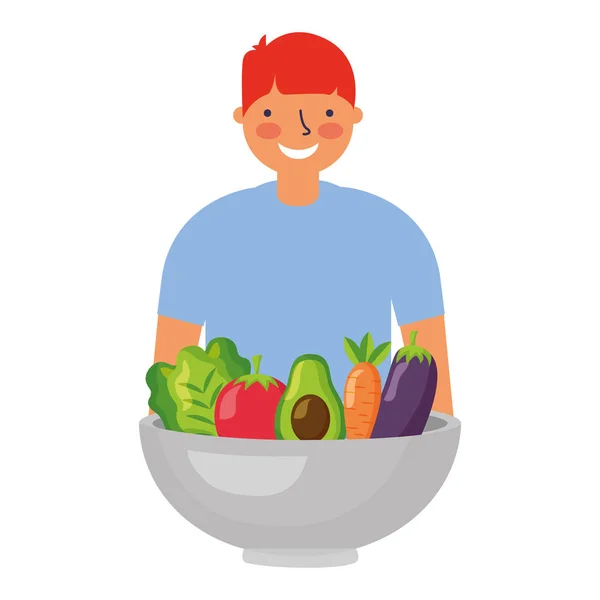 Mann mit gesundem Essen Gemüse — Stockvektor