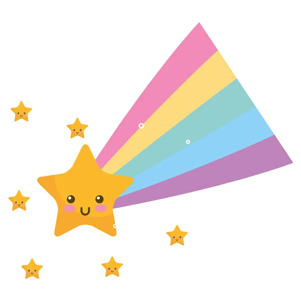 Estrella kawaii y dibujos animados arco iris — Vector de stock