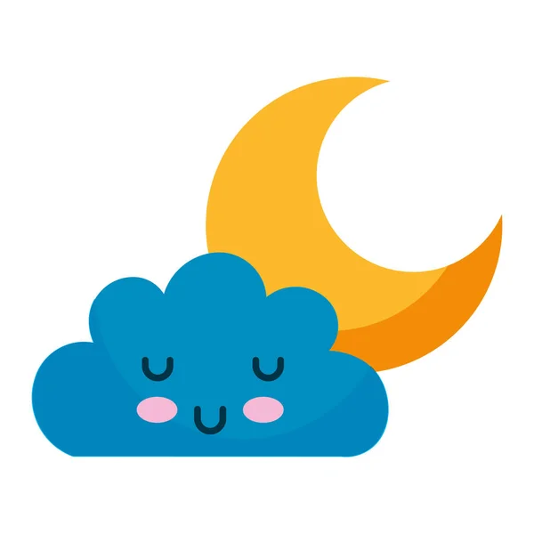 Nube kawaii e luna cartone animato — Vettoriale Stock