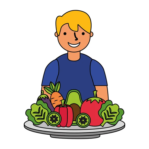 Человек со здоровой пищей овощи — стоковый вектор