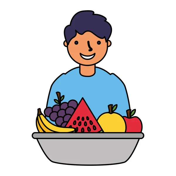 健康食品果物と若い男 — ストックベクタ