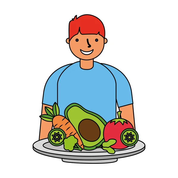 Homme avec des légumes alimentaires sains — Image vectorielle