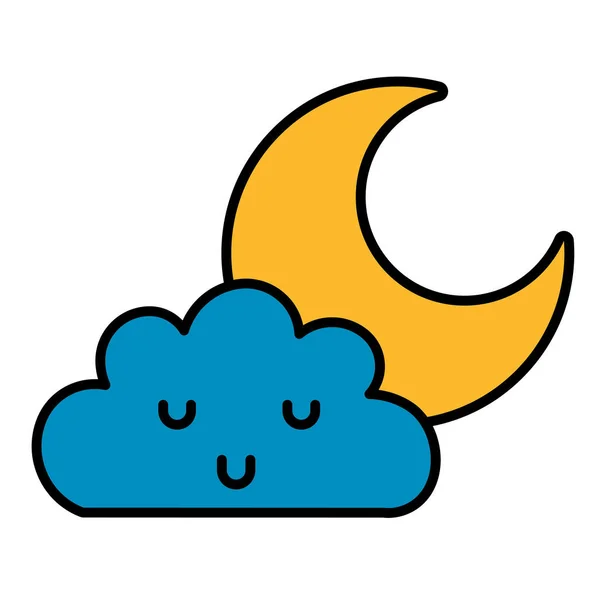 Kawaii-Wolke und Mond-Karikatur — Stockvektor