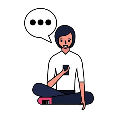 kadın telefon konuşma balonu kullanarak oturan