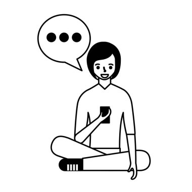 kadın telefon konuşma balonu kullanarak oturan