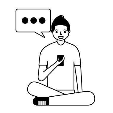 adam telefon konuşma balonu kullanarak oturan