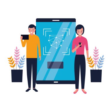 Erkek ve kadın mobil yüz tarama ile