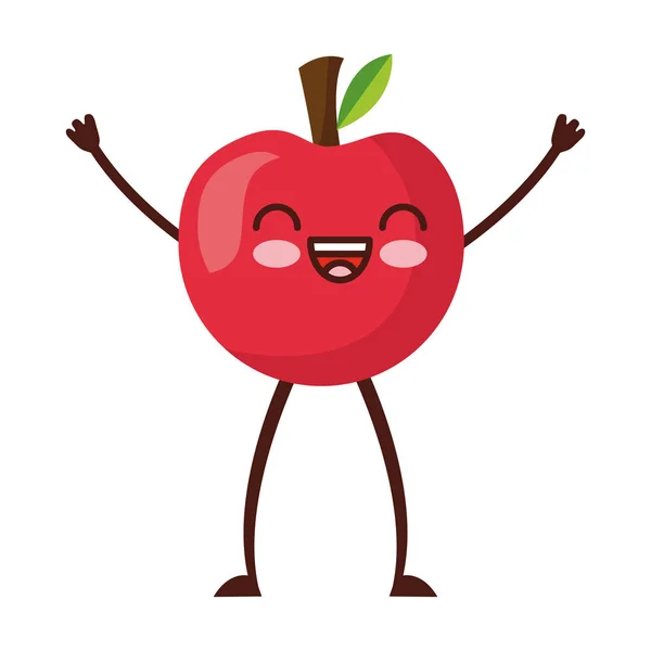 Kawaii lindo personaje de dibujos animados manzana — Vector de stock